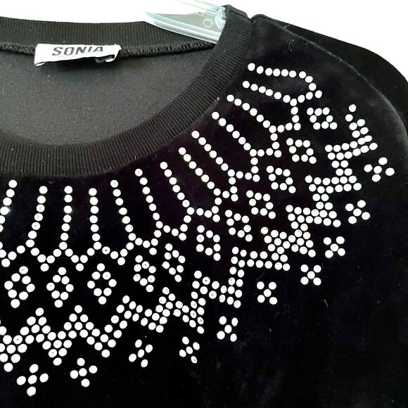 Sonia Rykiel Rhinestones Velvet Long Sleeve Sweatshirt Black Women's Size Small - Picture 2 of 7